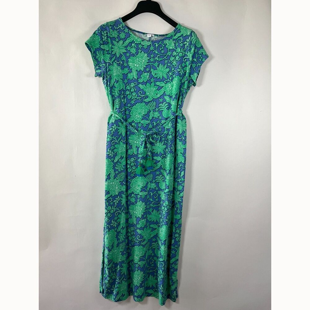 J. Jill Maxi T Shirt Dress Paisley Floral‎ Small Fringe Tassel Belt Boho Beach